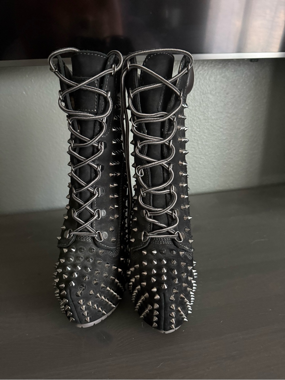 Zigi Soho Black Studded Lace-Up Ankle Boots